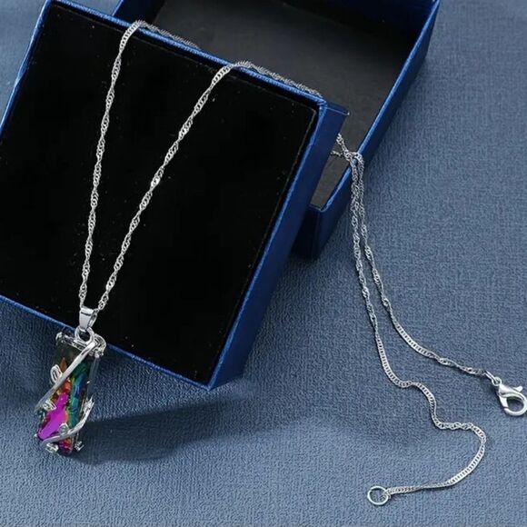 Rainbow Pendant Sterling Silver Necklace - Picture 2 of 8